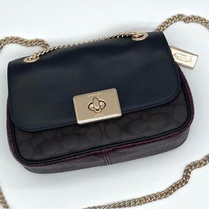 Coach Turnlock Chain Shoulder Bag 54182 Signature Canvas Python Like New
